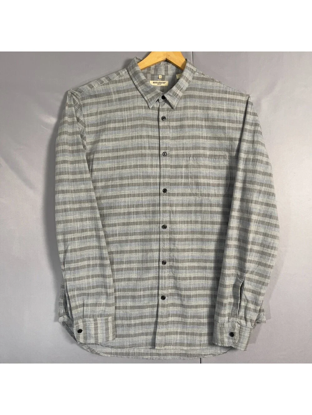 Levi's Made & Crafted Mens Size 3 L Gray Plaid Herringbone Long Sleeve Shirt
